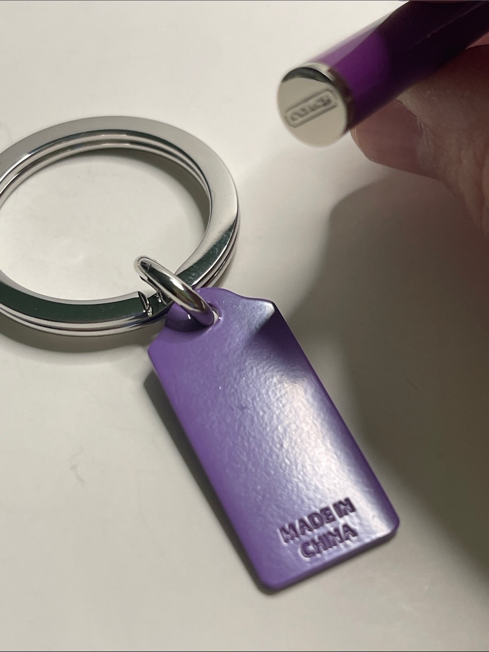 Coach Purple Metal Tag Key Ring with Silver Hardware and Coach Pen - Picture 4 of 5